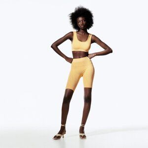 2/$30 ZARA Seamless Gingham Crop Top White Orange XS/S #8723